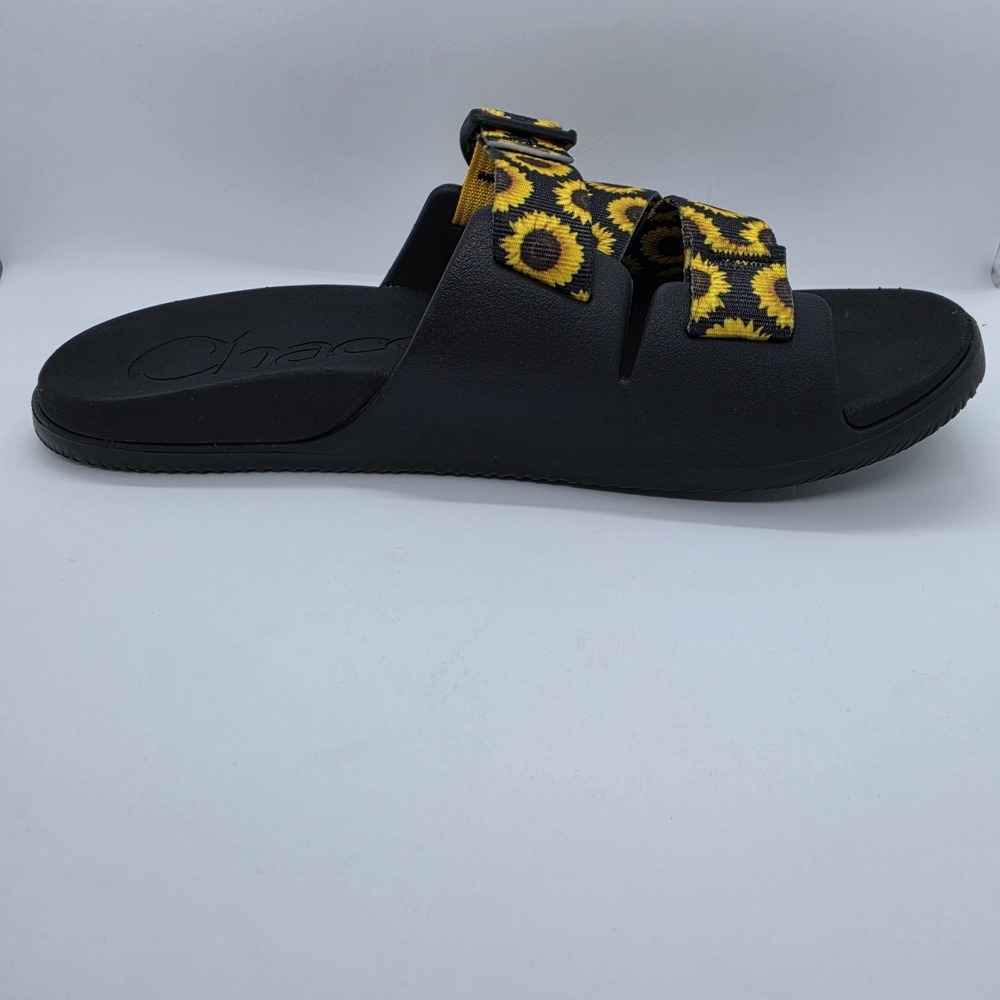 Chaco Slide Sandals Women's 9 Black Yellow Sunflower Floral Buckle Straps - Picture 9 of 11